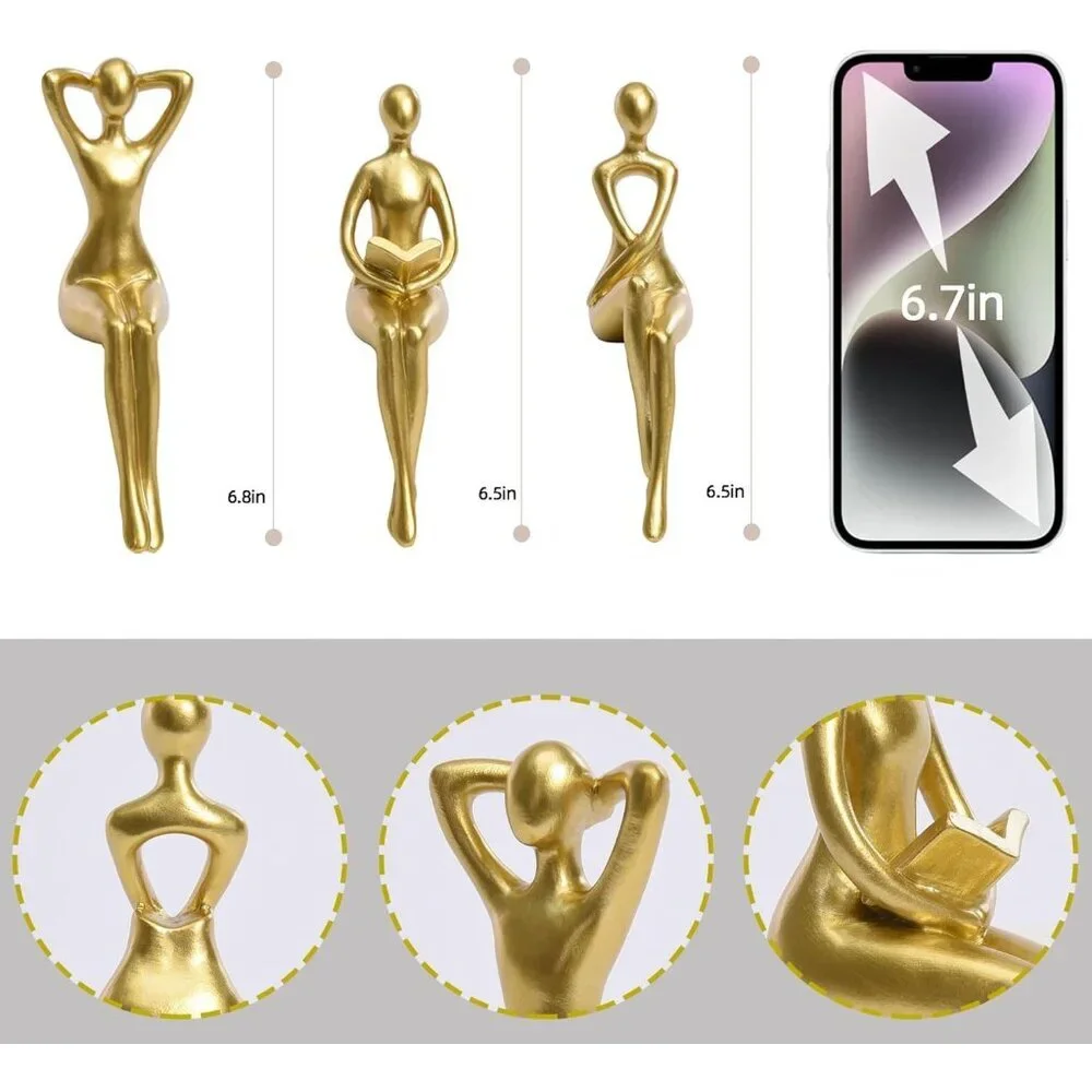 Gold Thinker Statue Décor Book Shelf Abstract Statue Ornament Office Décor